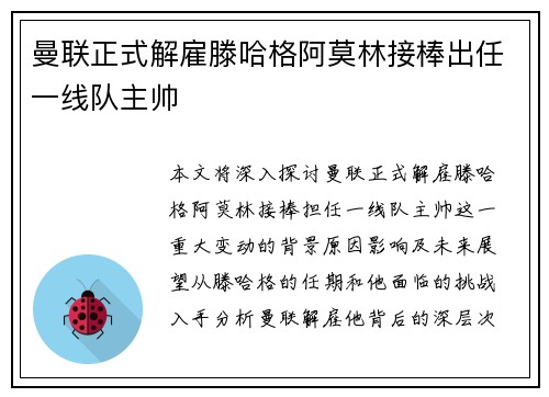 曼联正式解雇滕哈格阿莫林接棒出任一线队主帅
